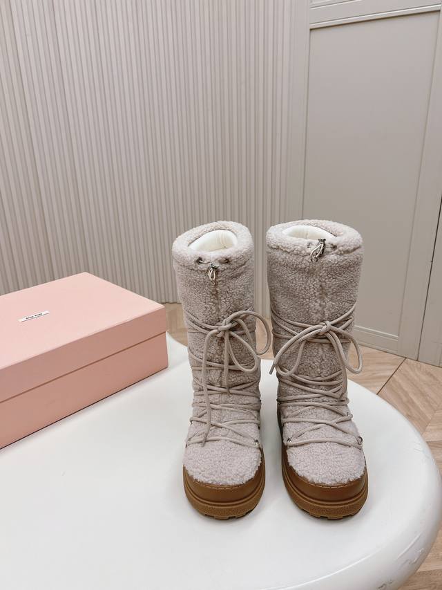 High-quality short Miu Miu down wool boots, snow boots, ski boots Ss down wool
