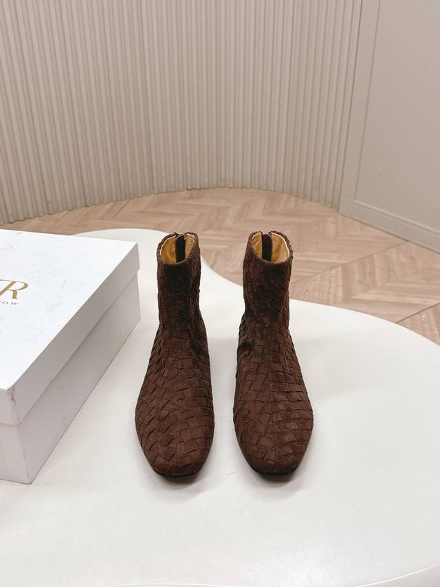 Selling The Row 2025 Fall/Winter New Woven Leather Flat Ankle Boots - Retro Fas