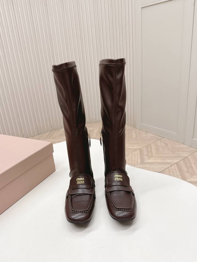 Selling Miu Miu 25 New High-Top Loafers with Patchwork Stretch Leather Boots. S