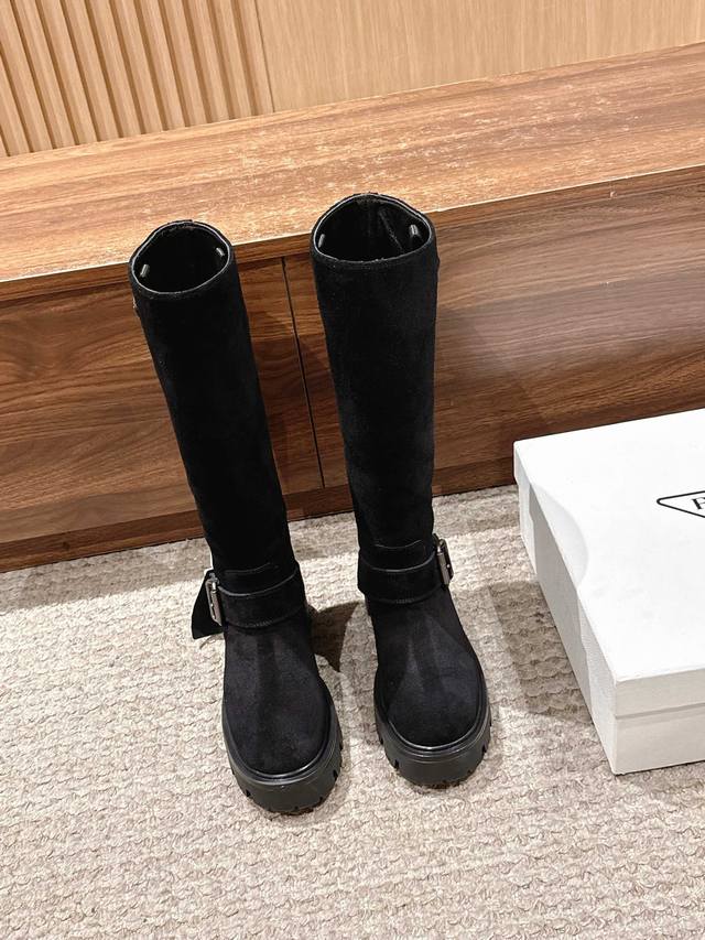 Suede Prada Classic Triangle Logo Slip-on Boots A must-have for winter, definit