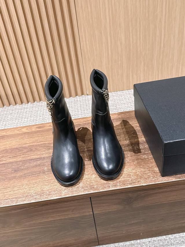 Chanel Leather Boots with Four-Leaf Clover and Double C Buckle Chain, Suede Ankl