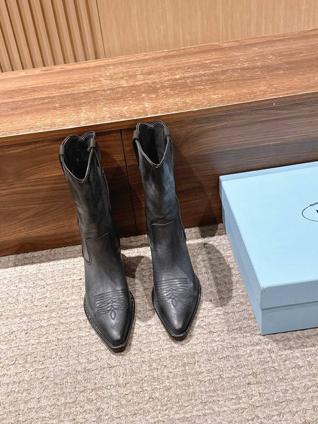 Prada Autumn/Winter New Western Boots, New Arrival, Custom Original Style Calfs