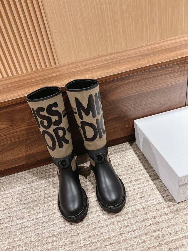 Dior Classic Rider Boots# New Colorway Graffiti Straight Boots High-density impo