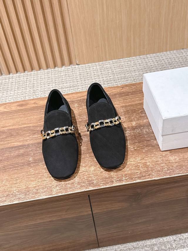Jil Sander Two-Tone Knotted Chain Loafers Square Toe Slip-On Flat Kitten Heel S