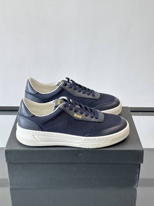 Boss Retro Sneakers, featuring a leather and fabric combination, breathable and