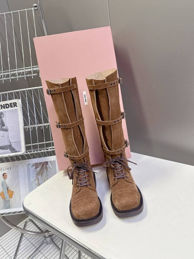Miumiu Fall/Winter Runway Motorcycle Retro Long Boots These boots have been high