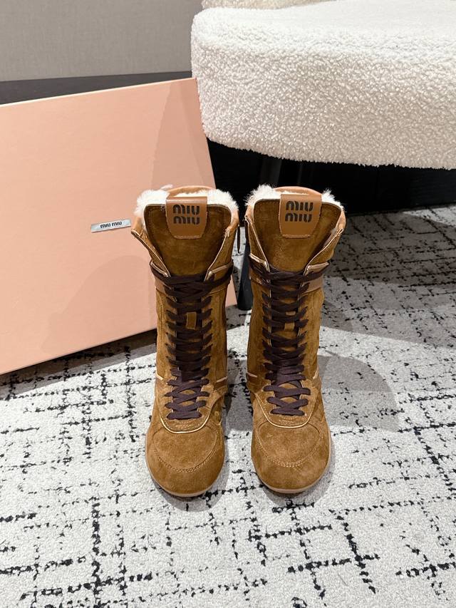 Miao25 Autumn/Winter Lace-up Wool-lined Casual Boots, Rider Boots, Furry Boots F