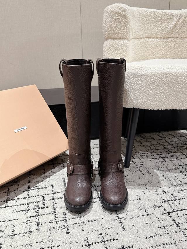 Miumiu 25 Autumn/Winter New Thick-Soled Straight Buckle Long Boots/Knight Boots