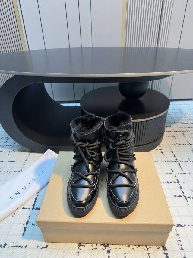 Inuikl* 25Ss Autumn/Winter New Lace-up Snow Boots The upper is made of black lea
