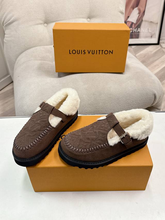 Sizes: 35-41 Louis Vuitton's latest autumn/winter pure wool slippers, thick-sol