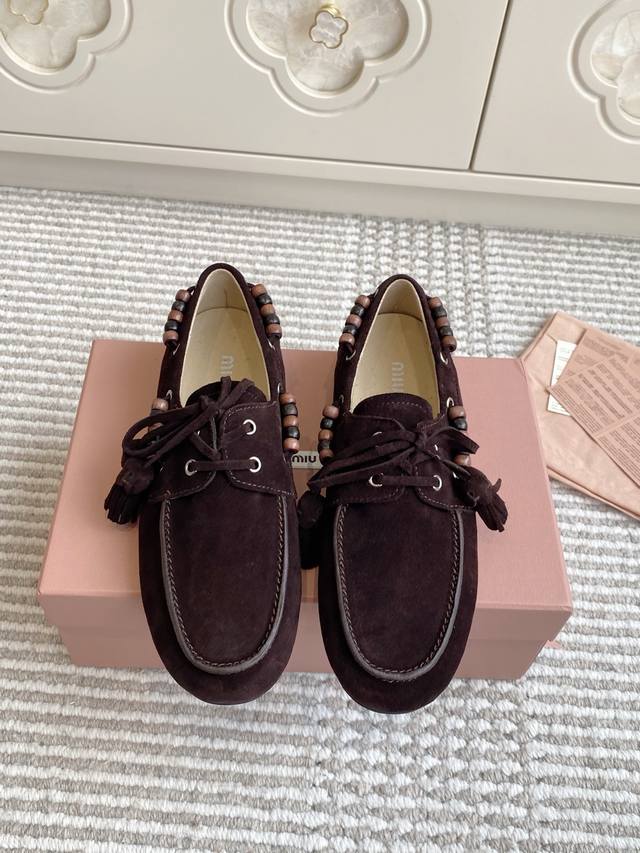 Original packaging with sheepskin lining High-quality Miu Miu* 25Fw Deck Shoes,