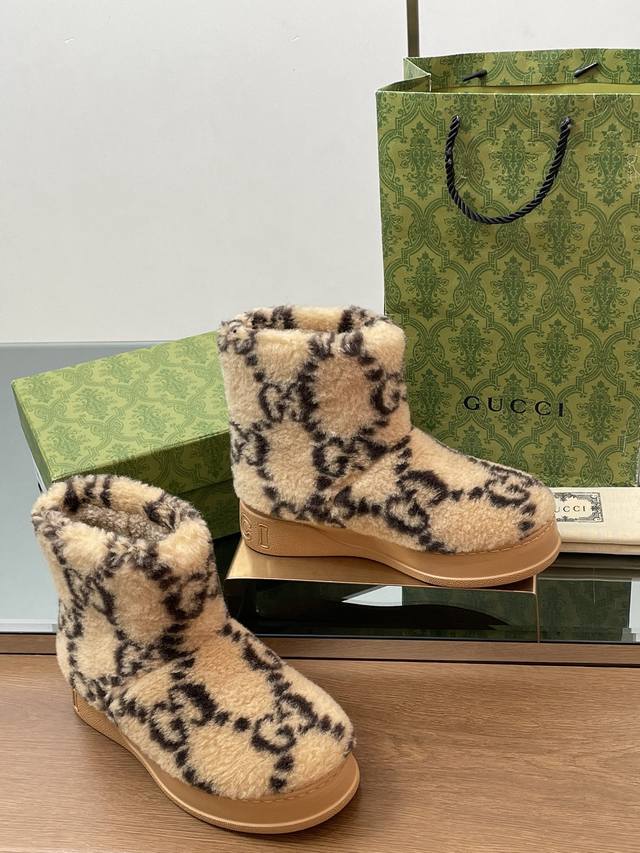 2670 Gucci New Women's Ski Boots, Thick-Soled Snow Boots, Merino Wool Warm Boots
