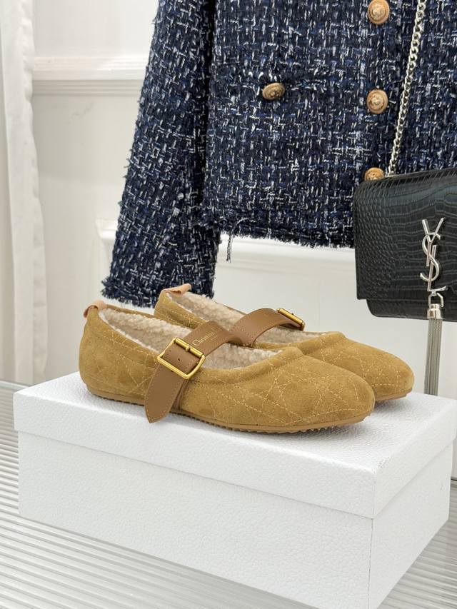 Factory Price Dior 25Wf New Letter Retro Diamond Pattern Mary Jane Fur Shoes wit