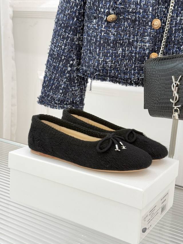 Factory Price Celine 25Wf New Bow Knitted Furry Flat Ballet Flats When the agili