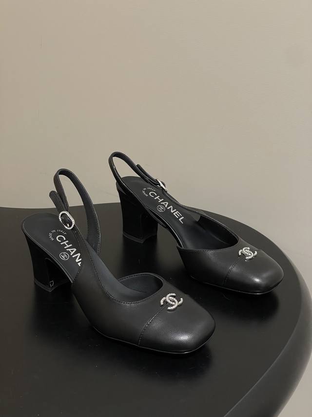 New Spring/Summer Chanel Slingback 26C with Double C and Rhinestone Buckle, Clas