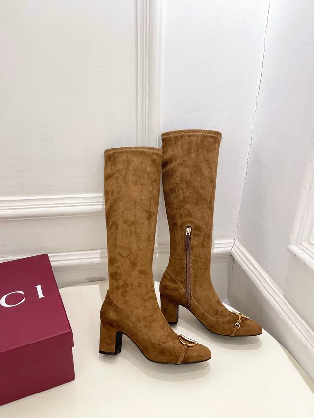 Gucci 2025 Fall/Winter New Runway Classic Half-D Chain Buckle Elastic Long Boots