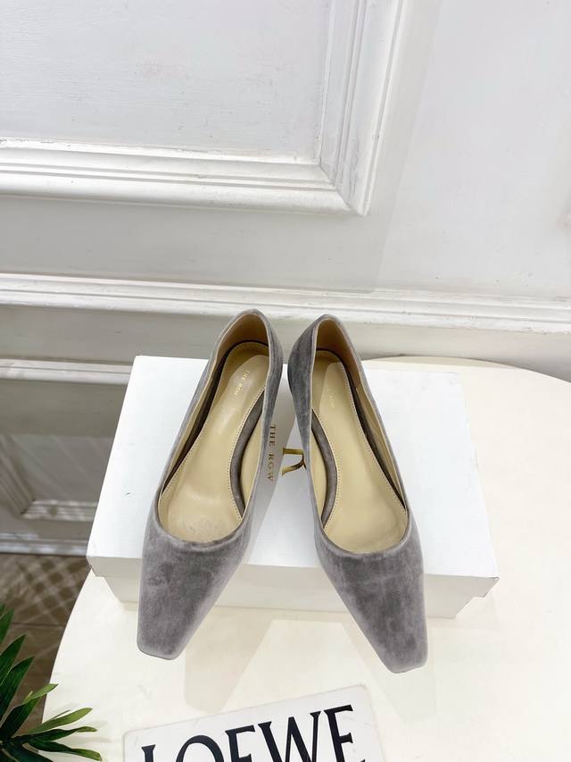 The Row 2025 Autumn/Winter New Arrival Tr Simple Retro Square Toe Kitten Heel Sh