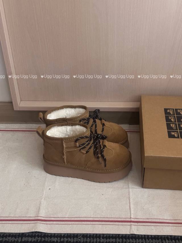 Lace-up Short Rocky Boots Mango Toe 3-4cm Height Increase Suede Remake Lace-up