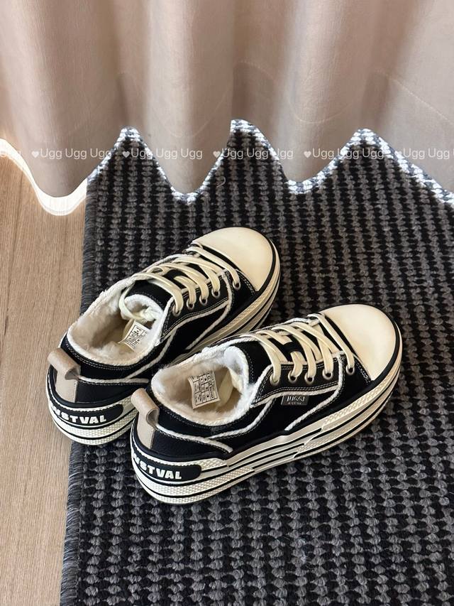 Platform Deconstructed Sneakers Thick-soled with wool lining Warm and comfortab