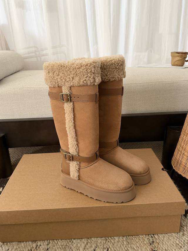 Curly Fur Platform Riding Boots, High-Top Super stylish riding snow boots 3cm p