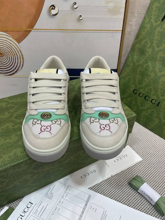 Gucci rhinestone shoes, NFC with barcode chip, high-quality distressed sneakers