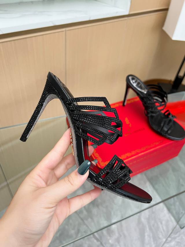 Rene Caovilla Rc High-Heeled Open-Back Sandals, Heavy-duty Rc Crystal Crystal Se