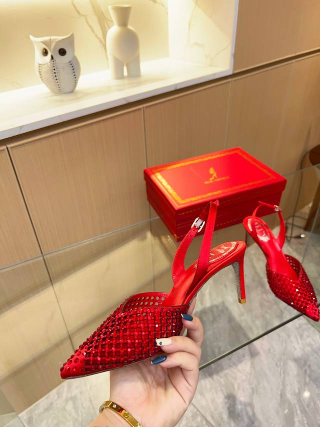 Leather Sole Rene Caovilla Elegant and exquisite Fiona high heels, romantic and