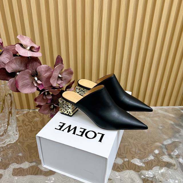 High-quality Loewe new square-heeled pointed-toe mid-heel mule slippers These e