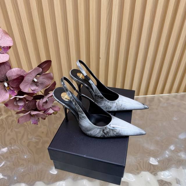 Top Quality Saint Laurent Lee Metal Rhinestone Chain Pointed Toe High Heels, YS