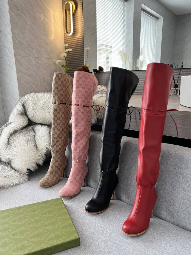 2025 Gucci latest style Heel height 8.5cm, boot shaft height 60cm, boot opening