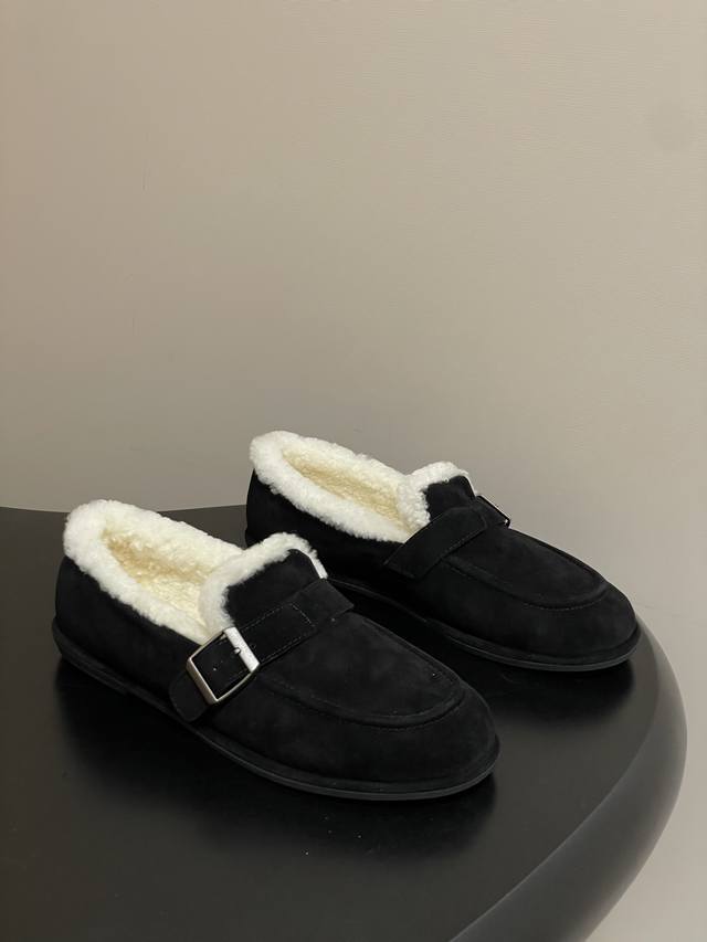The Row25Ss Autumn/Winter New Tr Lambswool Mary Jane Flat Loafers with Buckle an