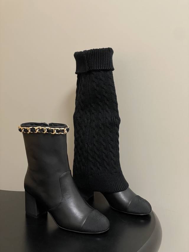 New Autumn/Winter Chanel 25B Autumn/Winter Runway Chain Ankle Boots, High-Heeled
