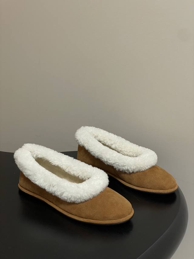 The Row25Ss Autumn/Winter New Tr Lambswool Mary Jane Flat Shoes Square Toe Furry