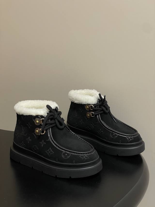 25Ss Autumn/Winter New Louis Vuiteeon Lv Letter Embossed Lace-up Platform Snow B