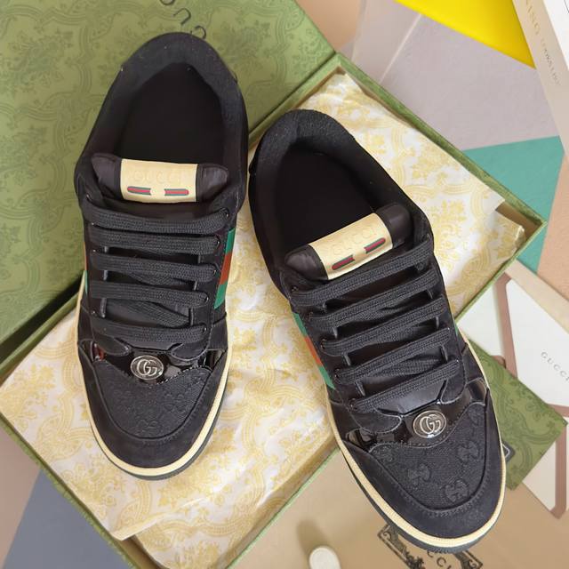 Top-tier version: Couple's style Gucci latest colorway distressed sneakers Scree