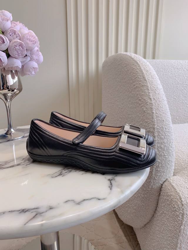 Factory Price p Roger Vivie* New Square Buckle Mary Jane Flats Lightweight and