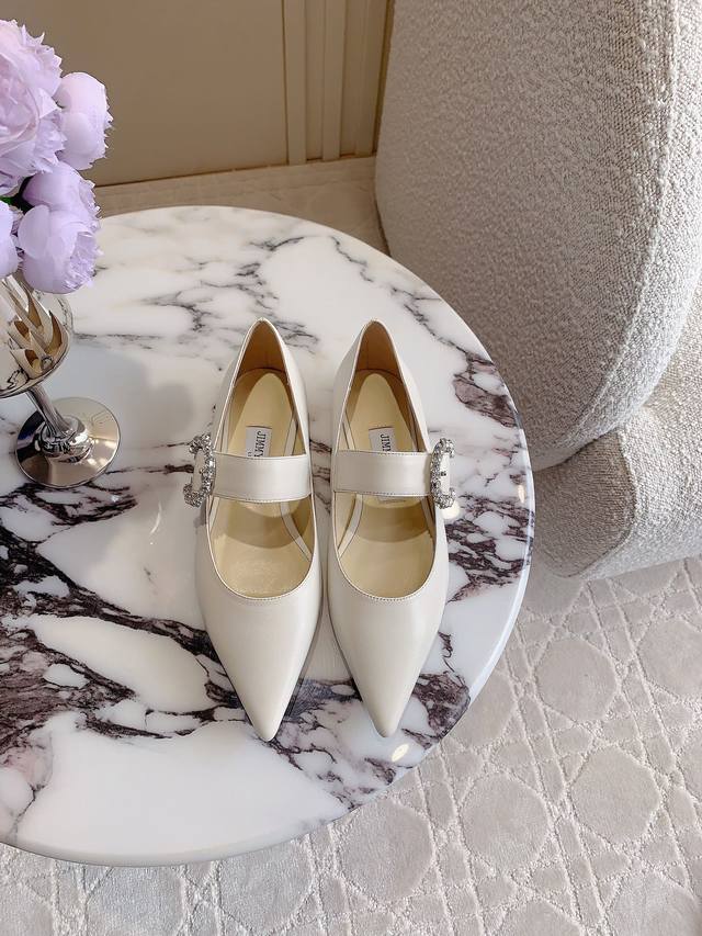 Factory Price p Jimmy Cho* New Flat Mary Jane Shoes with Pointed Toe Design and