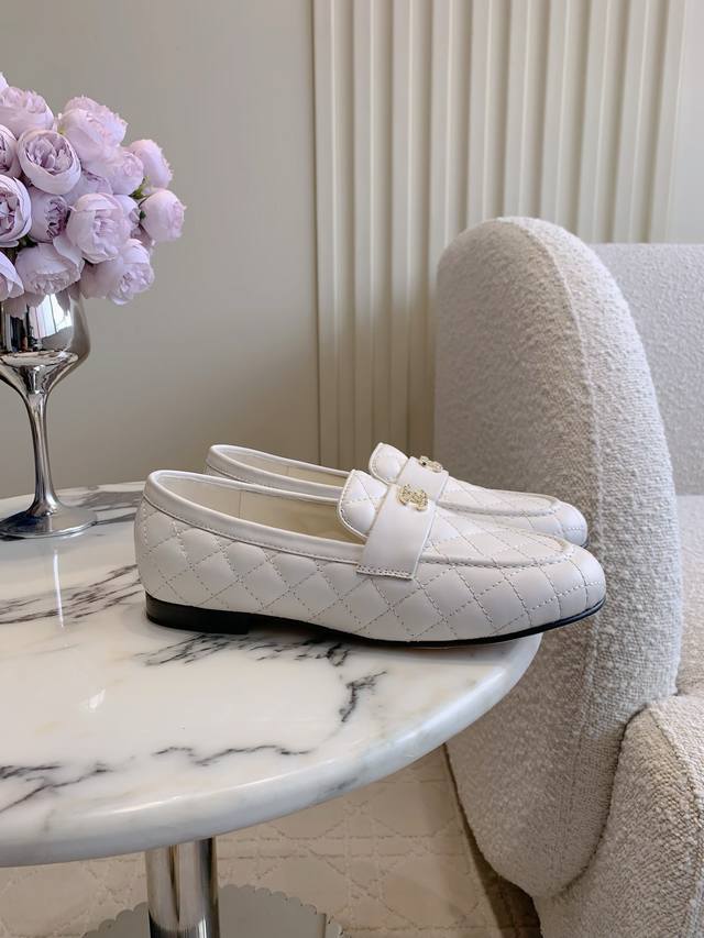 Factory Price p Chane* New Rhinestone Buckle Diamond Pattern Loafers Classic an