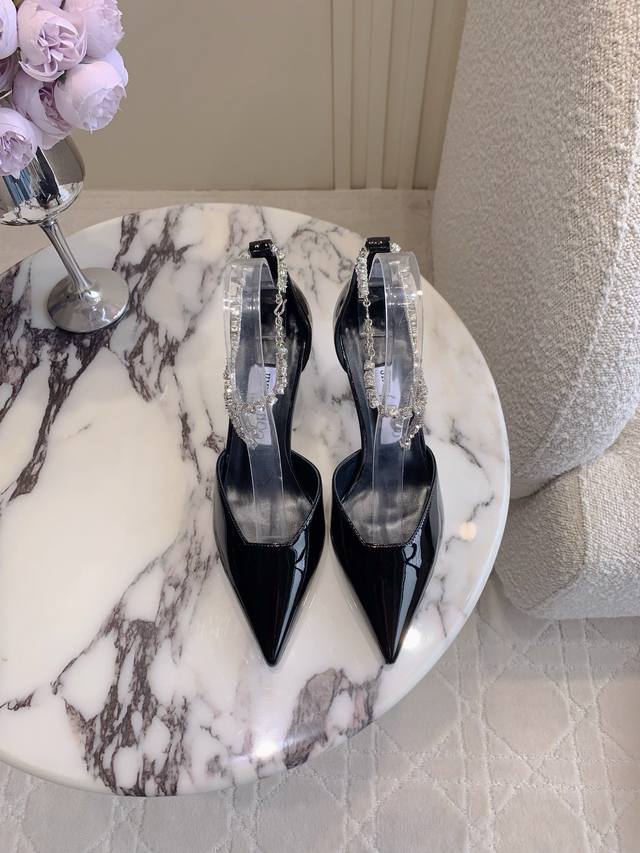 Factory Price p Jimmy Cho* New Patent Leather Rhinestone Chain High Heels. The