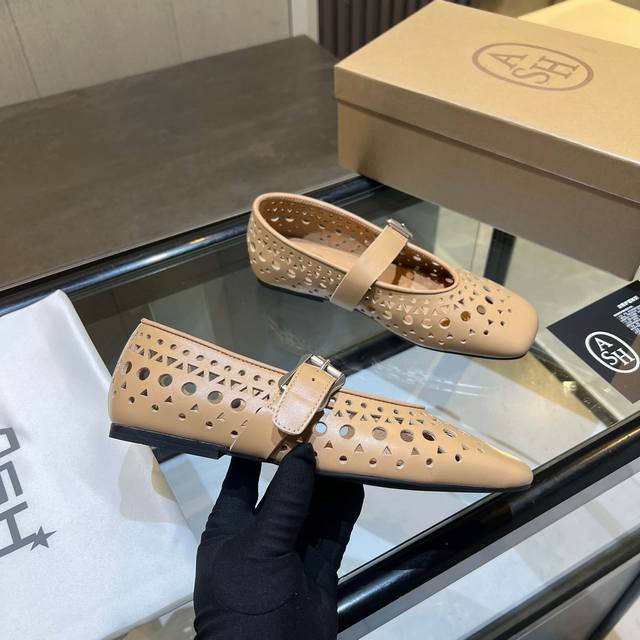 Ash Women's Shoes 2025 Spring New Brook Genuine Leather Hollowed-out Fishnet Sho