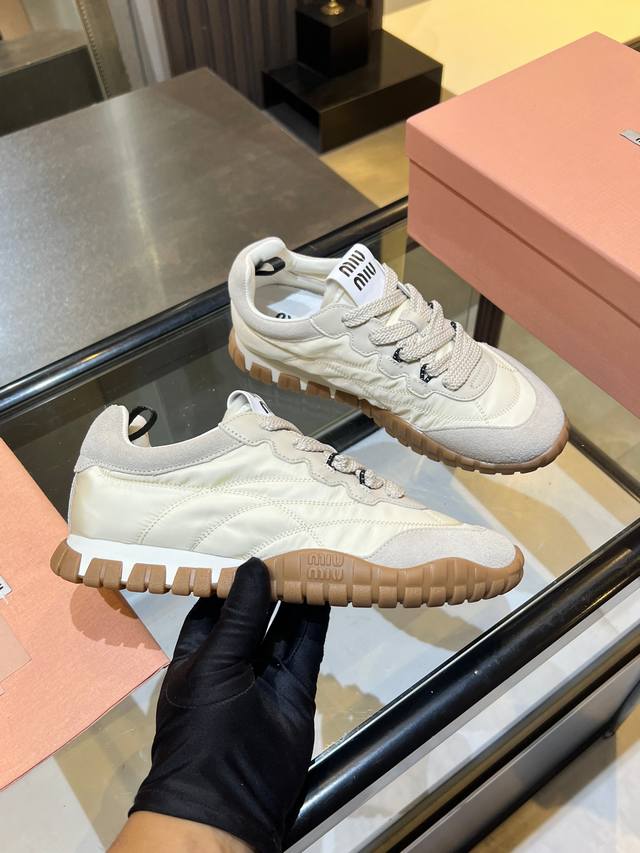 Miumiu 2025 Early Spring New Arrival: Tech Fabric and Suede Calfskin Tire-Style