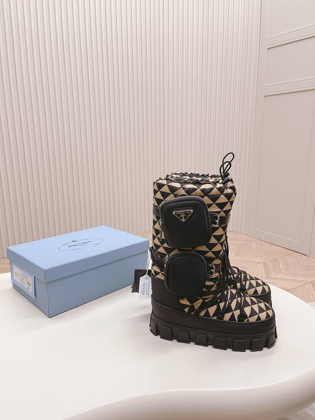 Top Quality, Highest Version Prada Logo Nylon Gabardine Snow Party Boots with Me