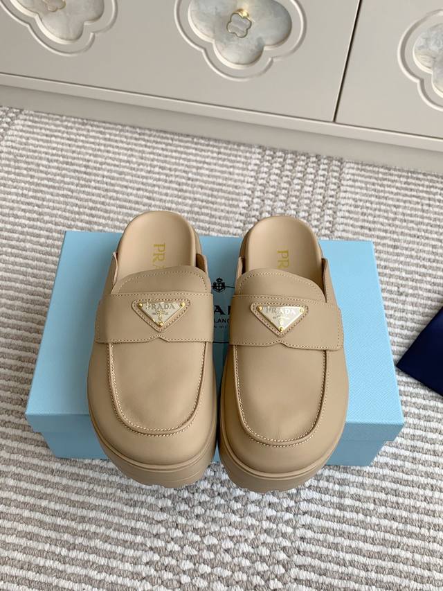 Prada Early Spring New Triangle Logo Thick-Soled Birkenstock Mules Top Quality