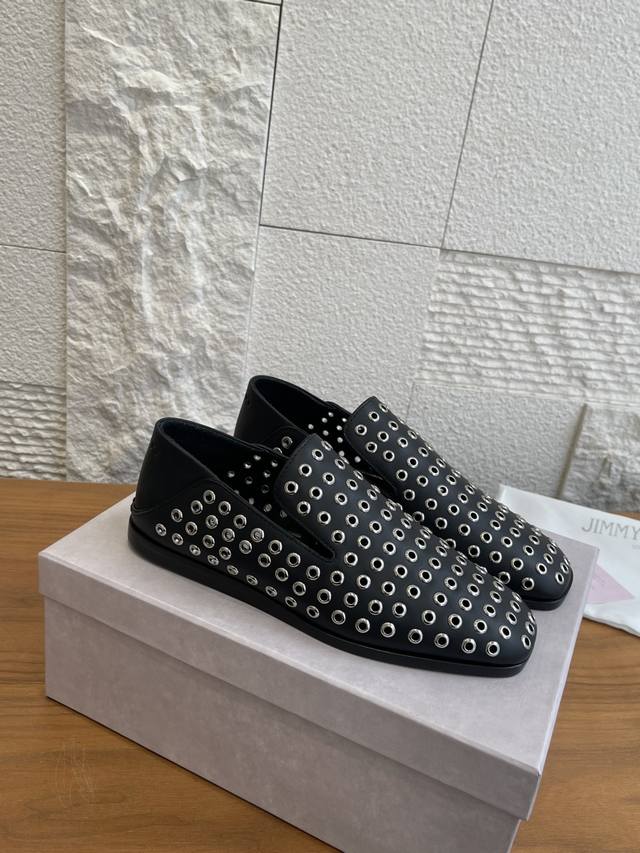 Top Version: Jimmy Choo 2025 Wang Yibo's Eliot Slipper Flat Mid-Heel Shoes Jimmy