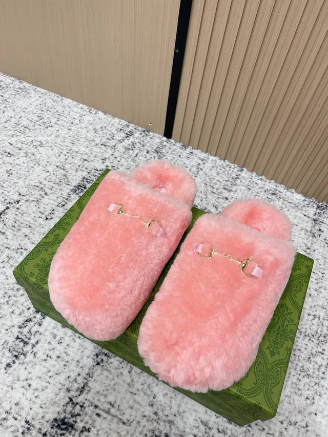 Top Version: Couple Style 2025 Autumn/Winter New Colorway Gucci Wool Mule Shoes