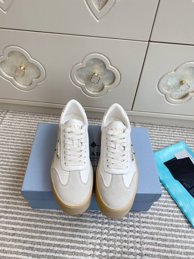 Prada ~ New Downtown Bold Platform Color-Blocked White Sneakers New season plat