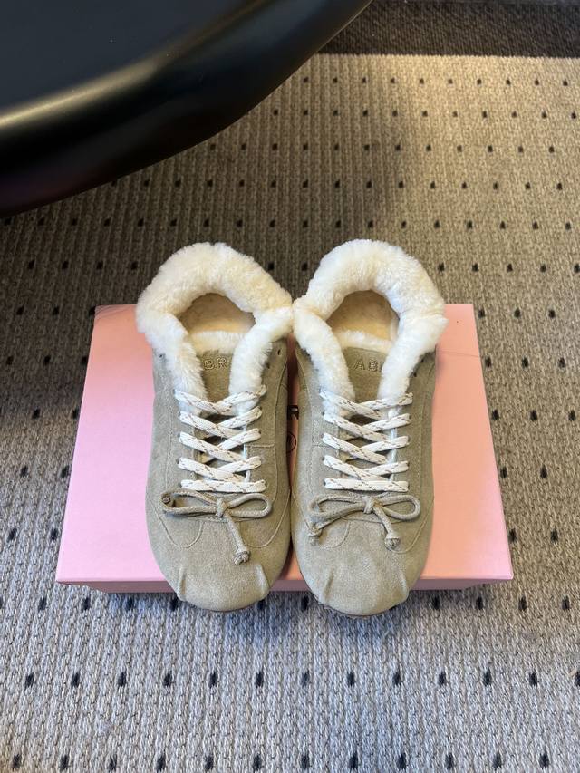 Abr* 25Ss Retro Fleece-Lined Round Toe Bow Flat Fleece-Lined German Training Sho