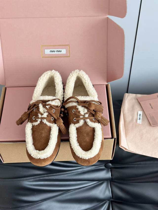 Miumi*25 New Lambswool Tassel Loafers Deck Shoes. These wool loafers are availab