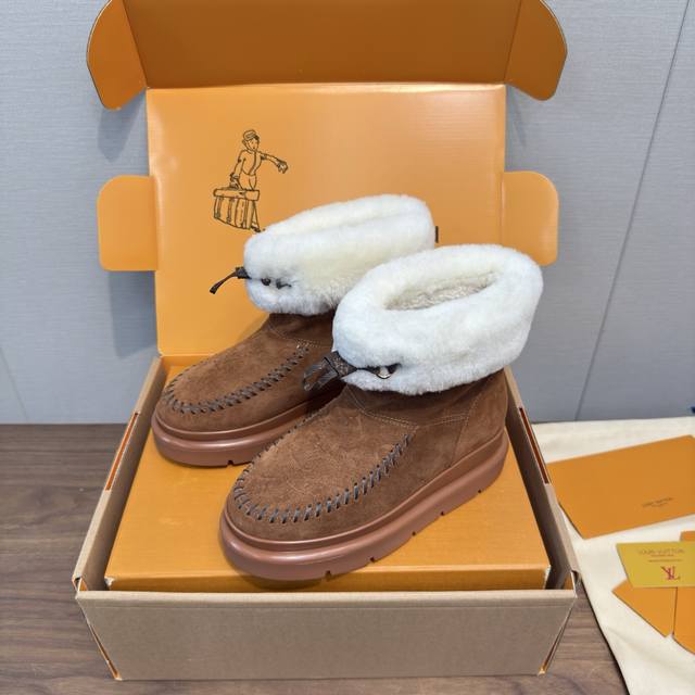 Louis Vuitto* Autumn/Winter New Plush Ankle Boots, Thick-Soled Slip-On, High-Ver