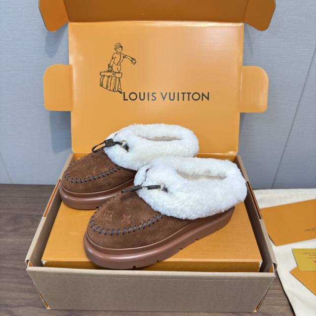 Louis Vuitto* Autumn/Winter New Plush Half-Slip-On Slip-On Furry Shoes High-Vers